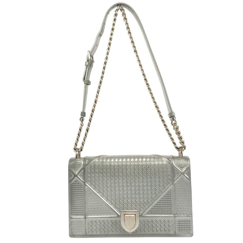 Dior Diorama Shoulder Bag Silver Leather